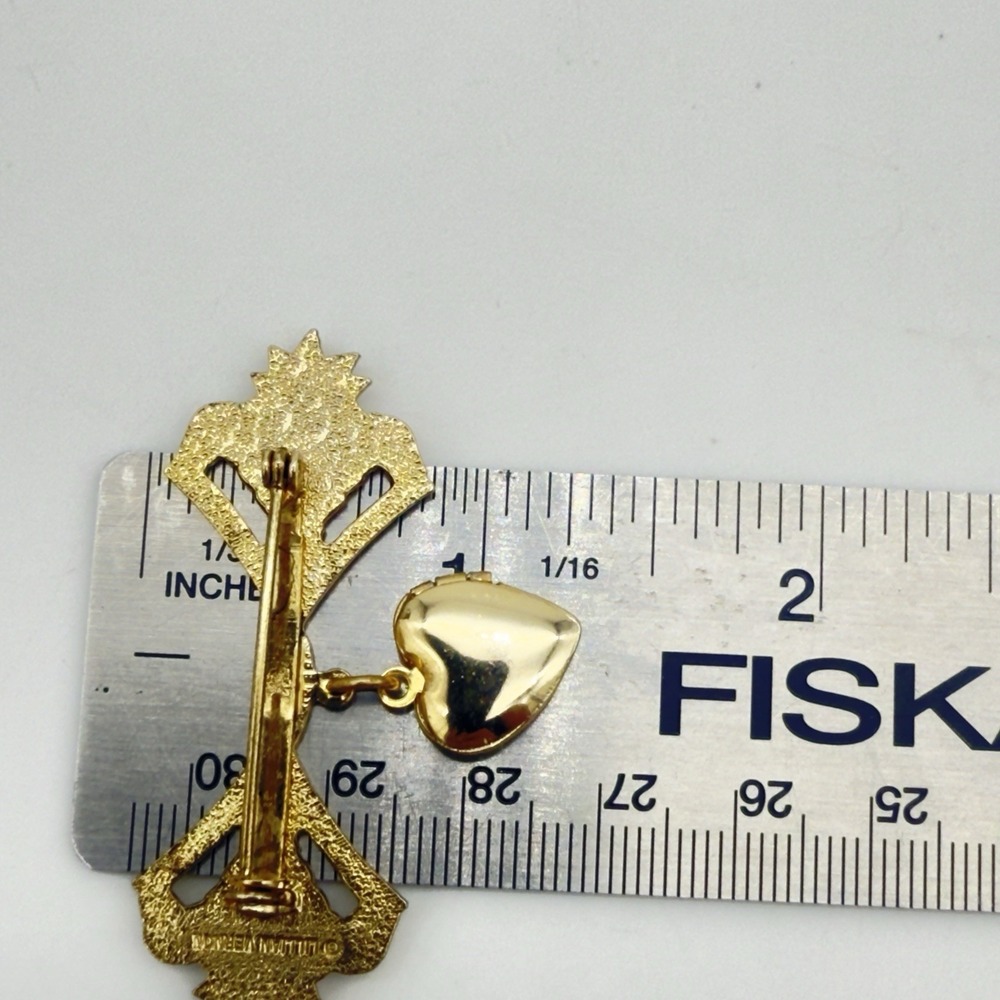 Vtg Lilian Vernon Puffy Heart Brooch Pin Dangle Locket Victorian Revival - Picture 9 of 9
